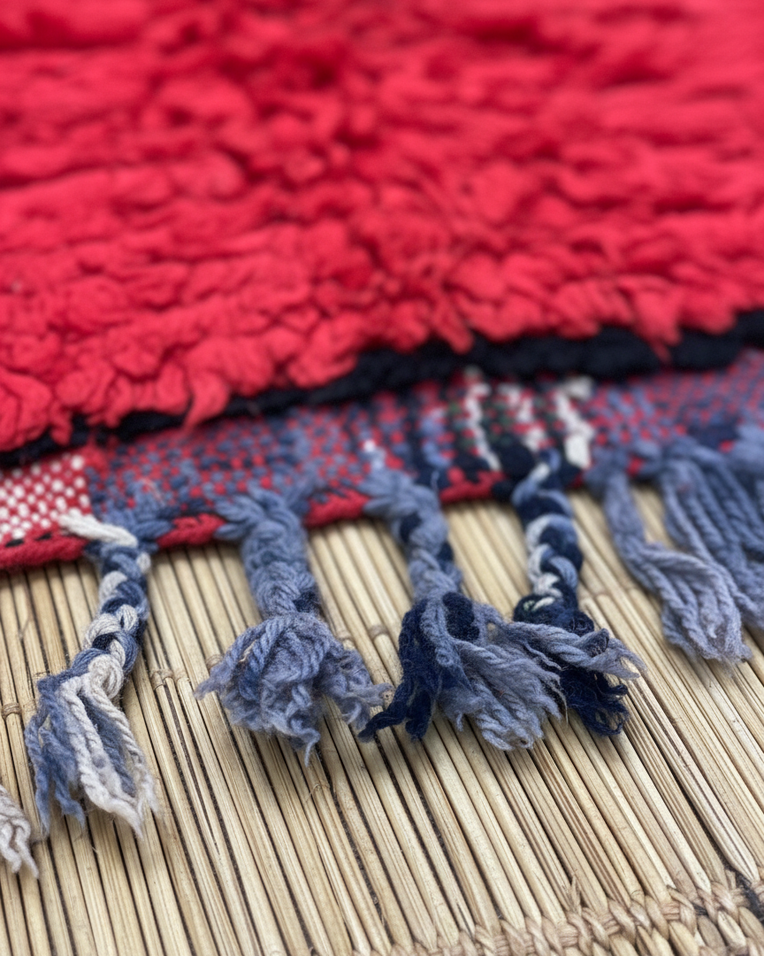 Vintage Moroccan Rug - Hand woven Wool Berber Rug – Royal Red Carpet with Subtle Berber Touch | 10.2 x 4.3 ft (3.1 x 1.3 m) | Luxury Boho Hallway, Living Room & Bedroom Rug
