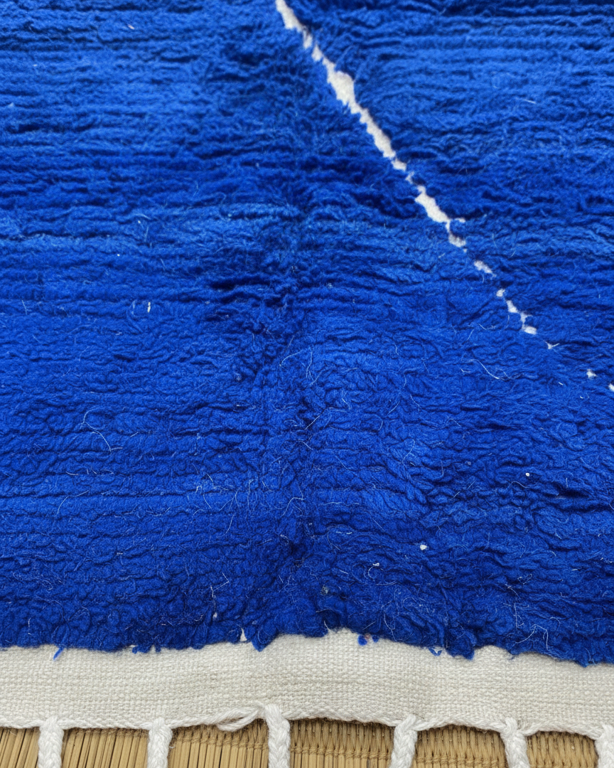 Authentic Moroccan Carpet - Handmade Wool Area Rugs – Blue Rug with White Line Pattern Relief | 6.1 x 8.0 ft (1.85 x 2.45 m) | Modern Boho Living Room, Bedroom & Area Rug
