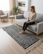 Handmade Runner Rug – Modern Wool Carpet Linen Black and White Hallway & Entryway Rug | 1.5 x 2 m (5 x 6.6 ft)