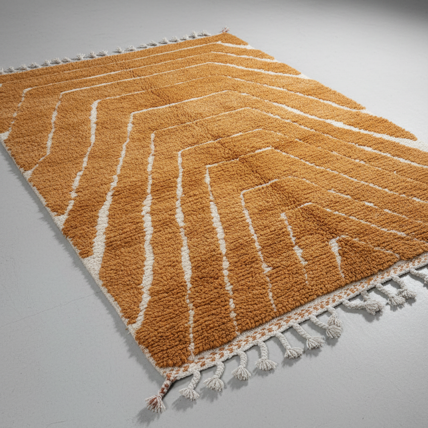 Handcrafted Moroccan Geometric Rug – Terracotta & Cream | 4’ × 6’ (120 × 180 cm) | Modern Boho Accent