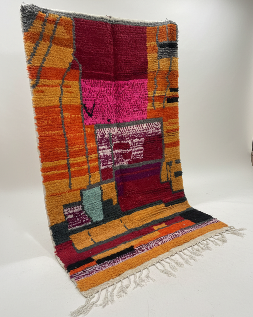 Handcrafted Moroccan Berber Rug – Abstract Color Block Design | 5’ × 8’ (150 × 240 cm) | Vibrant Modern Boho Statement