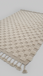 Handmade Beige/White Area Rug – 5.6’ × 8.66’ (172 × 264 cm) | Moroccan hand Tufted  Checkered Rug for living room | Boho Bedroom rugs & Scandinavian Decor Carpet