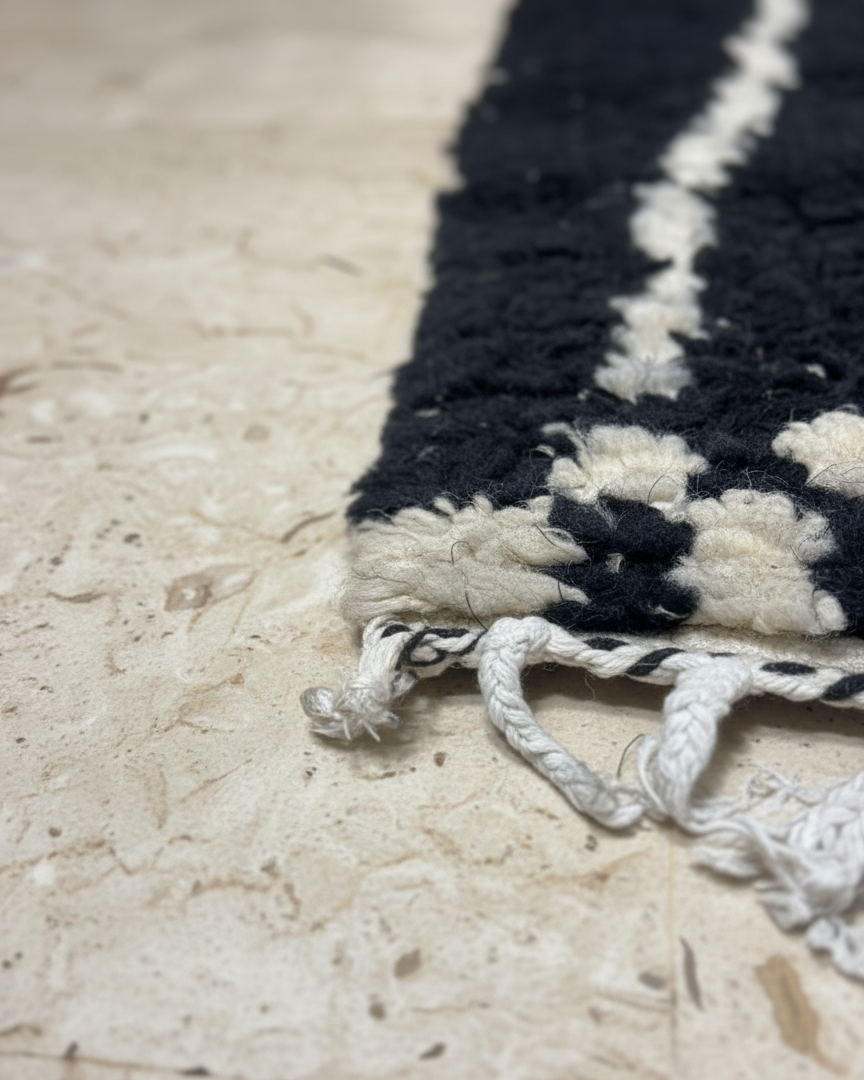 Handcrafted Moroccan Berber Runner Rug – Black & Cream Geometric | 2’ × 9.5’ (60 × 290 cm) | Modern Boho Hallway Runner