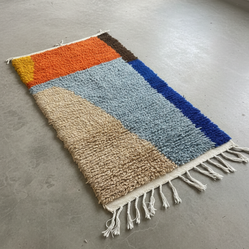 Handcrafted Moroccan Berber Runner Rug – Abstract Geometric Design | 2’ × 5’ (65 × 150 cm) | Plush Wool Accent Rug