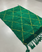 Handcrafted Moroccan Berber Rug – Deep Green & Golden Yellow Diamond Design | 5’ × 7’ (150 × 220 cm) | Plush Wool Shag