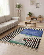 Handcrafted Moroccan Berber Rug – Vibrant Blue & Grey Abstract | 5’ × 7’ (150 × 215 cm) | Modern Boho Statement Rug