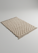 Handmade Beige/White Area Rug – 5.6’ × 8.66’ (172 × 264 cm) | Moroccan hand Tufted  Checkered Rug for living room | Boho Bedroom rugs & Scandinavian Decor Carpet
