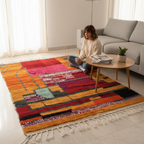 Handcrafted Moroccan Berber Rug – Abstract Color Block Design | 5’ × 8’ (150 × 240 cm) | Vibrant Modern Boho Statement
