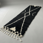 Handcrafted Moroccan Berber Runner Rug – Black & Cream Geometric | 2’ × 9.5’ (60 × 290 cm) | Modern Boho Hallway Runner