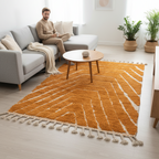 Handcrafted Moroccan Geometric Rug – Terracotta & Cream | 4’ × 6’ (120 × 180 cm) | Modern Boho Accent