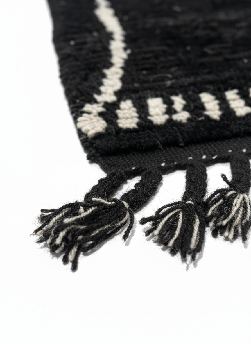 Black Moroccan Runner Rug, Handmade Abstract Rug White Berber Signs – Wool Hallway Carpet | 2 x 10 ft (0.6 x 3.0 m)