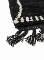 Black Moroccan Runner Rug, Handmade Abstract Rug White Berber Signs – Wool Hallway Carpet | 2 x 10 ft (0.6 x 3.0 m)