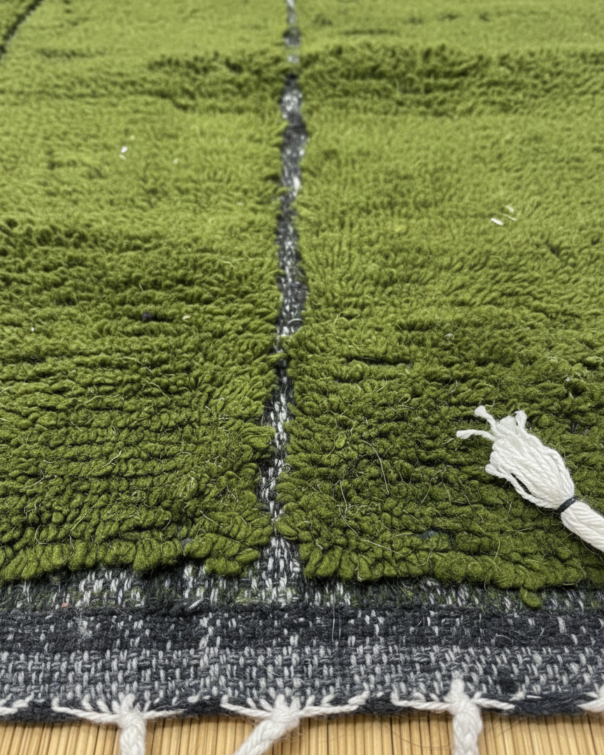 Handmade Green Area Rug, Moroccan Wool Carpet – Natural Warm Rug for Living Room & Bedroom Carpet | 3 x 2.4 m (9.8 x 7.8 ft)