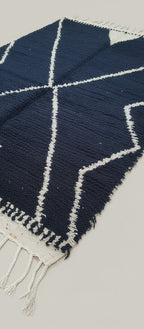 Charming Black Moroccan Rug , Simple & Clean Wool Area Rug – Handmade Black with White Lines Berber Pattern | 4.8 x 7.5 ft (1.45 x 2.3 m) | Modern Boho Living Room, Bedroom & Hallway Rug