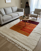 Handwoven Moroccan Berber Rug – 5.9’ × 7.5’ (180 × 230 cm) | High-Pile Wool Accent Rug | Sunset-Inspired Color Block