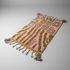 Handcrafted Moroccan Rug – Dusty Pink & Ochre Geometric-Shag Design | 2.7’ × 4.2’ (82 × 128 cm) | Boho Wool Accent Rug