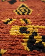 Vintage Handmade Moroccan Wool Rug – Royal Red with Yellow & Black Berber Pattern | 6.6 x 3.9 ft (2 x 1.2 m) | Authentic Tribal Carpet for Living Room & Bedroom