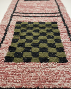 Handmade Moroccan Runner Rug – Dusty Rose with Checkerboard Design | 8.2 x 2.3 ft (2.5 x 0.7 m) | Wool Hallway & Entryway Carpet