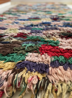 Handmade Moroccan Boucherouite Runner Rug – Colorful Shaggy Rag Rug | 3.6 x 8.2 ft (1.1 x 2.5 m) | Eclectic Boho Hallway Carpet