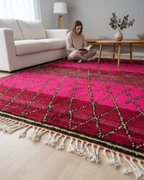 Handwoven Moroccan Berber Rug – Fuchsia & Crimson Diamond Lattice | 5.2’ × 6.9’ (160 × 210 cm) | Wool Area Rug