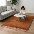 Handcrafted Moroccan Berber Rug – Rust & Coral High-Pile Wool | 3.9’ × 6’ (120 × 185 cm) | Plush Accent Rug