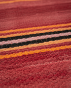 Vintage Moroccan Kilim Flatweave Rug – Handmade Wool Striped Carpet | 9.8 x 5.2 ft (3 x 1.6 m) | Red, Black, Orange & Yellow Rustic Boho