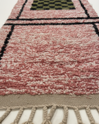 Handmade Moroccan Runner Rug – Dusty Rose with Checkerboard Design | 8.2 x 2.3 ft (2.5 x 0.7 m) | Wool Hallway & Entryway Carpet