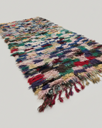 Handmade Moroccan Boucherouite Runner Rug – Colorful Shaggy Rag Rug | 3.6 x 8.2 ft (1.1 x 2.5 m) | Eclectic Boho Hallway Carpet