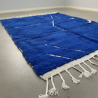 Authentic Moroccan Carpet - Handmade Wool Area Rugs – Blue Rug with White Line Pattern Relief | 6.1 x 8.0 ft (1.85 x 2.45 m) | Modern Boho Living Room, Bedroom & Area Rug