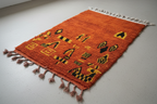 Vintage Handmade Moroccan Wool Rug – Royal Red with Yellow & Black Berber Pattern | 6.6 x 3.9 ft (2 x 1.2 m) | Authentic Tribal Carpet for Living Room & Bedroom