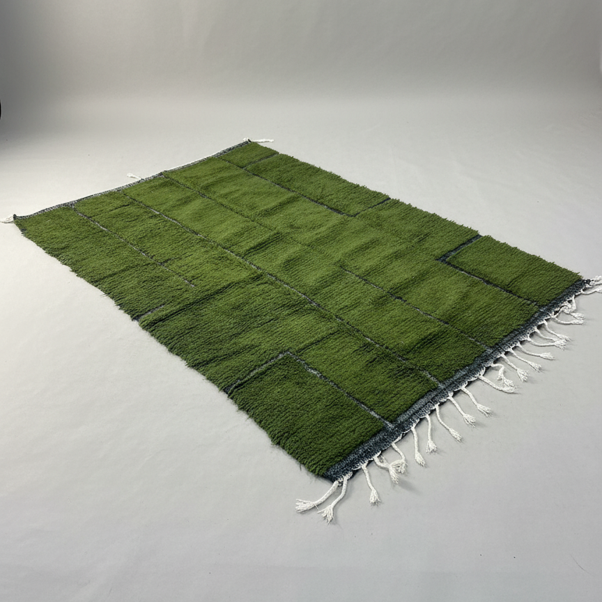 Handmade Green Area Rug, Moroccan Wool Carpet – Natural Warm Rug for Living Room & Bedroom Carpet | 3 x 2.4 m (9.8 x 7.8 ft)