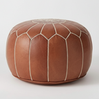 Authentic Leather Pouf , Moroccan Seat Handmade Ottoman - Brown Leather seat , Berber Pouffe