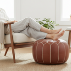 Authentic Leather Pouf , Moroccan Seat Handmade Ottoman - Brown Leather seat , Berber Pouffe