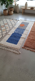 Blue Abstract Rug , Moroccan Runner Rug Hand-Knotted 8 × 2.4 ft - modern abstract Moroccan runner Rug