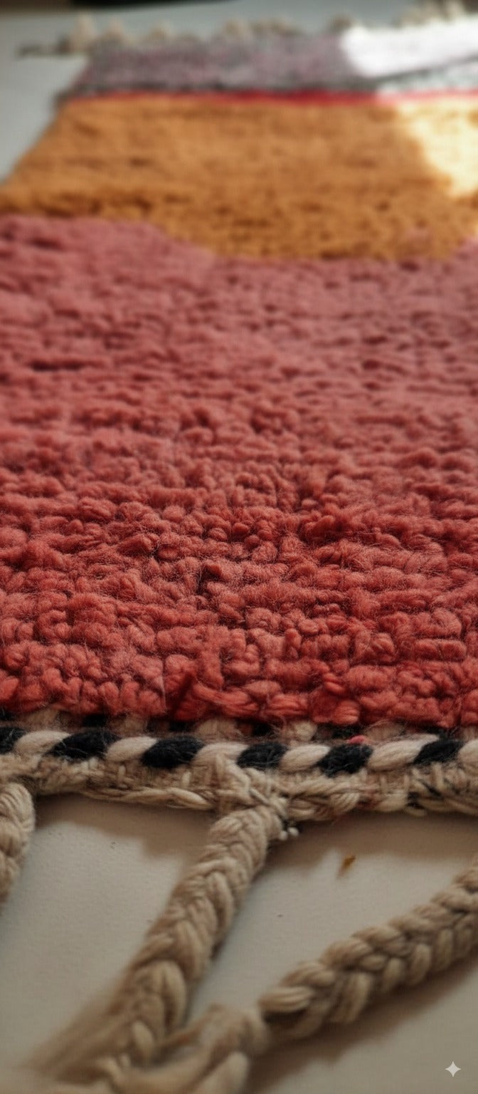 Handmade Moroccan Wool Runner Rug – Colorful area rug with Pink, Orange, Red & Black pattern - Hallway Rug | 2.3 x 5.9 ft (0.7 x 1.8 m)