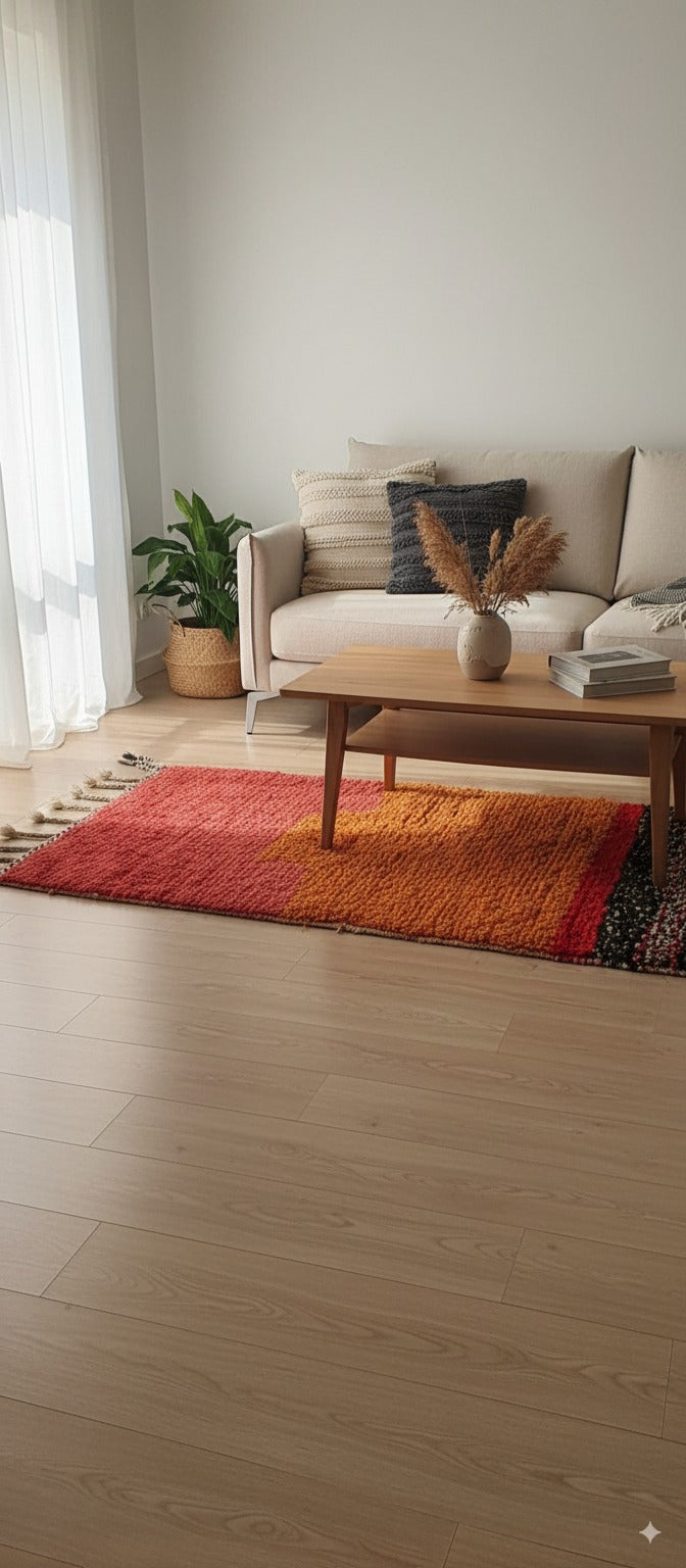 Handmade Moroccan Wool Runner Rug – Colorful area rug with Pink, Orange, Red & Black pattern - Hallway Rug | 2.3 x 5.9 ft (0.7 x 1.8 m)