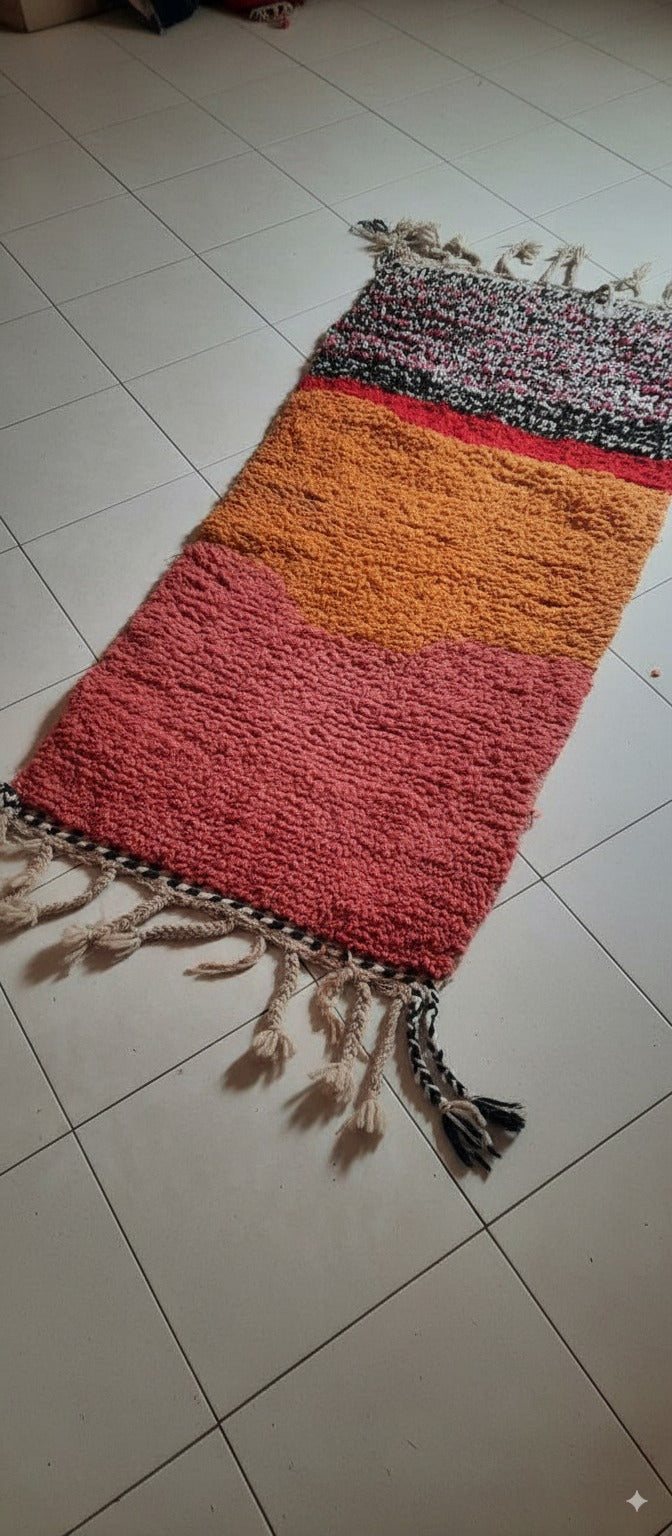 Handmade Moroccan Wool Runner Rug – Colorful area rug with Pink, Orange, Red & Black pattern - Hallway Rug | 2.3 x 5.9 ft (0.7 x 1.8 m)
