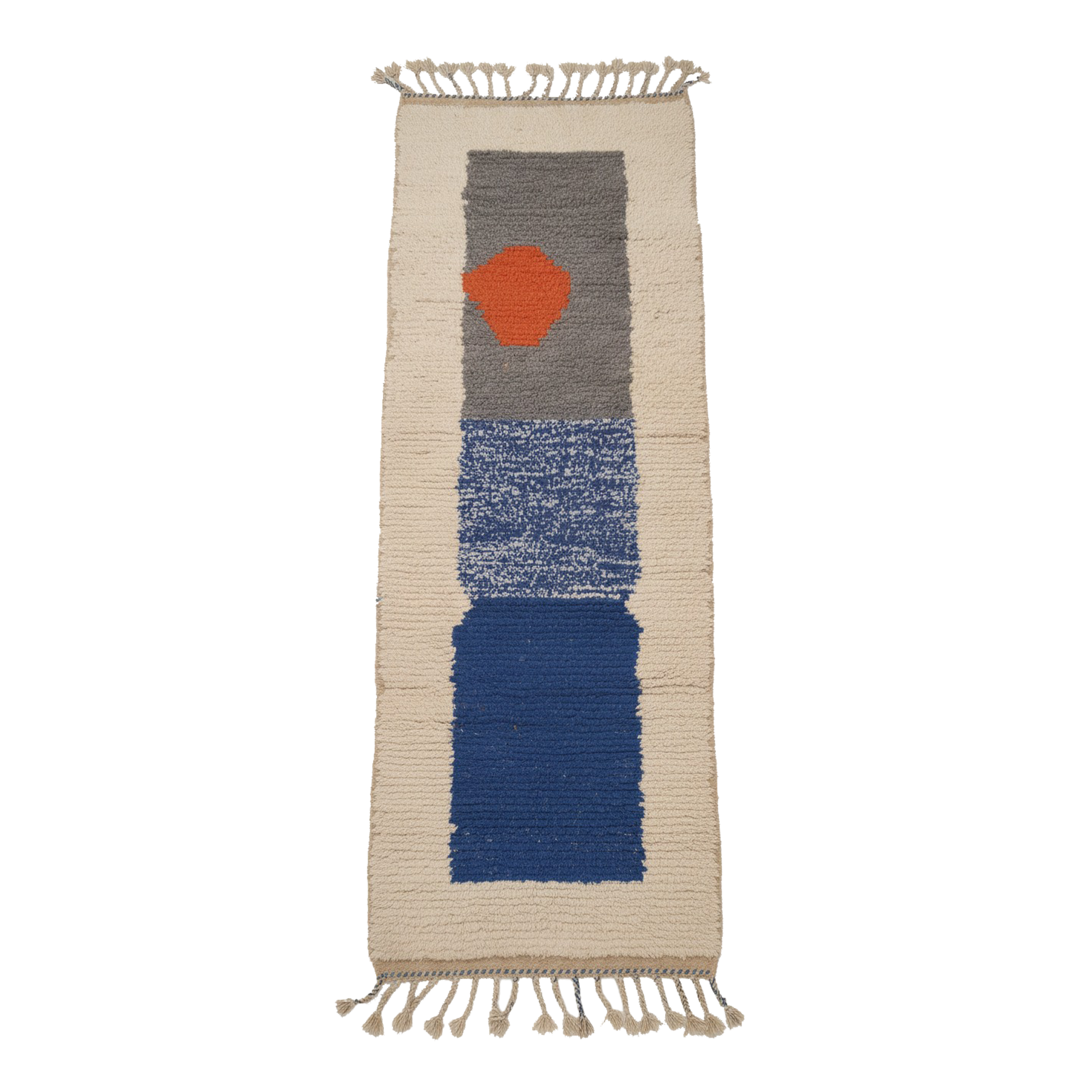 Blue Abstract Rug , Moroccan Runner Rug Hand-Knotted 8 × 2.4 ft - modern abstract Moroccan runner Rug
