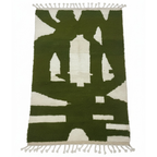 Handmade Moroccan Wool Rug – Green & White Abstract Berber Carpet (4.6 x 8 ft / 1.4 x 2.45 m) – Modern Boho Area Rug
